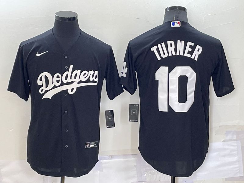Men Los Angeles Dodgers 10 Turner Black Inversion Nike 2022 MLB Jerseys